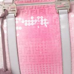 Pre Owned Fendi Ombre Pink Zucchino Fabric, Leather and Sequins Forever Bauletto Boston Bag