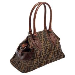 Pre Owned Fendi Tobacco Zucca Canvas and Leather Chef De Jour Bag