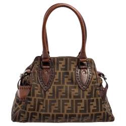 Pre Owned Fendi Tobacco Zucca Canvas and Leather Chef De Jour Bag