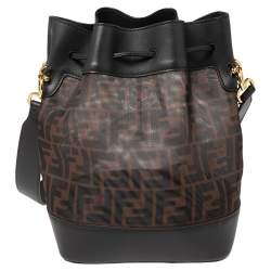 مملوكة مسبقًا Fendi Brown Zucca Mesh And Leather Mon Tresor Grande Bucket Bag