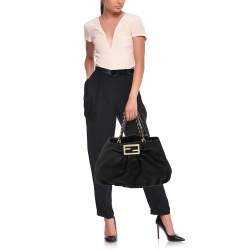 Pre Owned Fendi Black Canvas Large Mia Shoulder Bag
