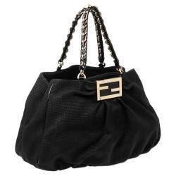 Pre Owned Fendi Black Canvas Large Mia Shoulder Bag