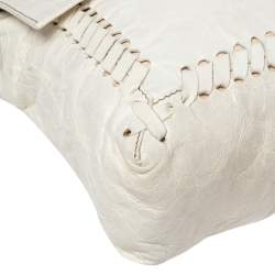 Fendi White Soft Leather Giant Baguette Whipstitch Shoulder Bag