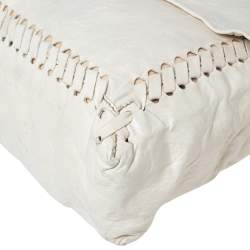 Fendi White Soft Leather Giant Baguette Whipstitch Shoulder Bag