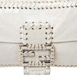 Fendi White Soft Leather Giant Baguette Whipstitch Shoulder Bag