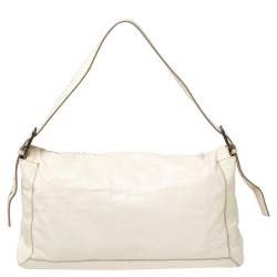 Fendi White Soft Leather Giant Baguette Whipstitch Shoulder Bag