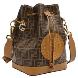 Pre Owned Fendi Brown Zucca Coated Canvas and Leather Mon Tresor Drawstring Bucket Bag