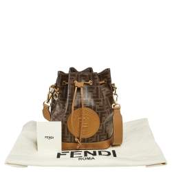 Pre Owned Fendi Brown Zucca Coated Canvas and Leather Mon Tresor Drawstring Bucket Bag