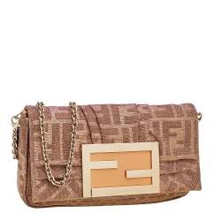 Pre Owned Fendi Metallic Multicolor Zucca Lurex Mia Chain Clutch