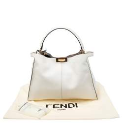 Pre Owned Fendi White Leather Medium Peekaboo X Lite Top Handle Bag