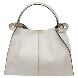 Pre Owned Fendi White Leather Medium Peekaboo X Lite Top Handle Bag