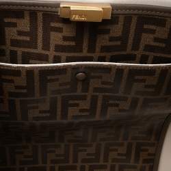Pre Owned Fendi White Leather Medium Peekaboo X Lite Top Handle Bag