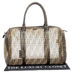Pre Owned Fendi Tobacco Zucca Mesh and Coated Canvas Boston Duffel Bag