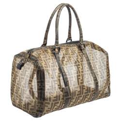 Pre Owned Fendi Tobacco Zucca Mesh and Coated Canvas Boston Duffel Bag