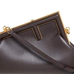 Pre Owned Fendi Mocha Leather Small First Shoulder Bag