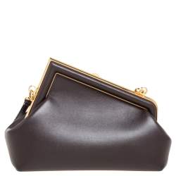 Pre Owned Fendi Mocha Leather Small First Shoulder Bag