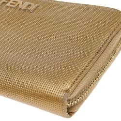 Fendi Gold Embossed Leather Zip Around Wallet