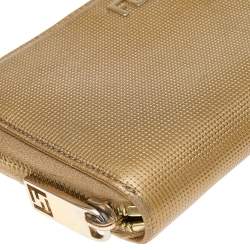 Fendi Gold Embossed Leather Zip Around Wallet