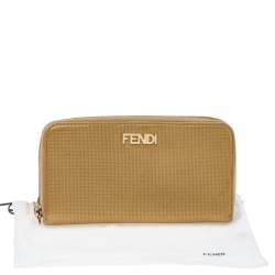 Fendi Gold Embossed Leather Zip Around Wallet