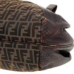 Pre Owned Fendi Tobacco Zucca Canvas And Leather Spy Hobo