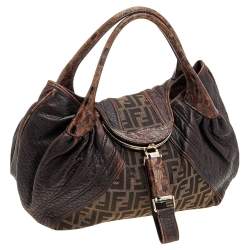 Pre Owned Fendi Tobacco Zucca Canvas And Leather Spy Hobo