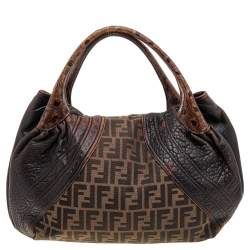Pre Owned Fendi Tobacco Zucca Canvas And Leather Spy Hobo