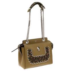 Pre Owned Fendi Olive Green Leather Whipstitch Dotcom Shoulder Bag