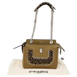 Pre Owned Fendi Olive Green Leather Whipstitch Dotcom Shoulder Bag