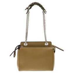 Pre Owned Fendi Olive Green Leather Whipstitch Dotcom Shoulder Bag