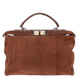 Fendi Cinnamon Brown Python Large Peekaboo Top Handle Bag