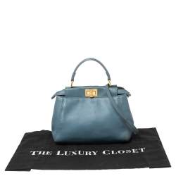 Pre Owned Fendi Blue Leather Mini Peekaboo Top Handle Bag