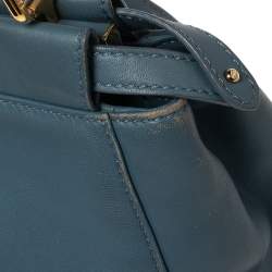 Pre Owned Fendi Blue Leather Mini Peekaboo Top Handle Bag