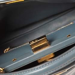 Pre Owned Fendi Blue Leather Mini Peekaboo Top Handle Bag