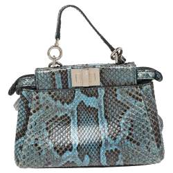 Pre Owned Fendi Blue/Black Python Micro Peekaboo Crossbody Bag