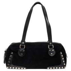Pre Owned Fendi Black Suede Studded Satchel