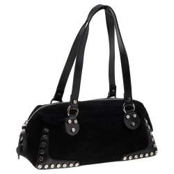 Pre Owned Fendi Black Suede Studded Satchel