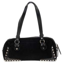 Pre Owned Fendi Black Suede Studded Satchel