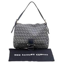 Pre Owned Fendi Blue/Grey Zucchino Canvas Mama Forever Shoulder Bag