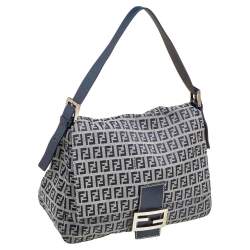 Pre Owned Fendi Blue/Grey Zucchino Canvas Mama Forever Shoulder Bag