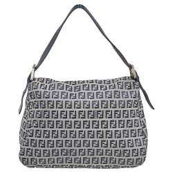 Pre Owned Fendi Blue/Grey Zucchino Canvas Mama Forever Shoulder Bag