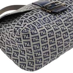 Pre Owned Fendi Blue/Grey Zucchino Canvas Mama Forever Shoulder Bag