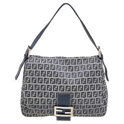 Pre Owned Fendi Blue/Grey Zucchino Canvas Mama Forever Shoulder Bag
