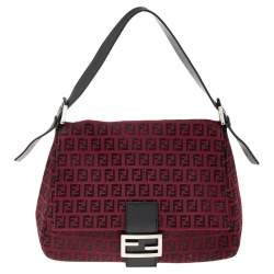 Pre Owned Fendi Red Zucchino Canvas Big Mama Forever Shoulder Bag