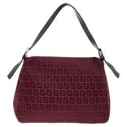 Pre Owned Fendi Red Zucchino Canvas Big Mama Forever Shoulder Bag