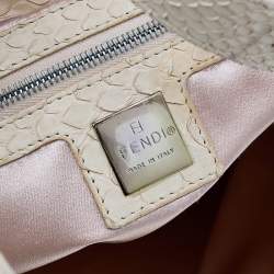 Pre Owned Fendi Light Beige Python Mama Baguette Shoulder Bag