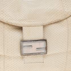 Pre Owned Fendi Light Beige Python Mama Baguette Shoulder Bag
