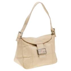 Pre Owned Fendi Light Beige Python Mama Baguette Shoulder Bag