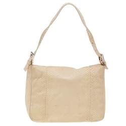 Pre Owned Fendi Light Beige Python Mama Baguette Shoulder Bag