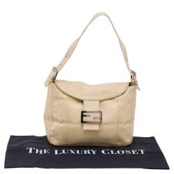 Pre Owned Fendi Light Beige Python Mama Baguette Shoulder Bag