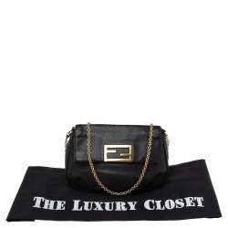 Pre Owned Fendi Black Leather Fendista Chain Shoulder Bag
